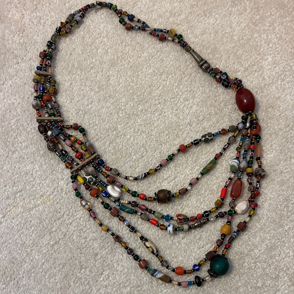 African Multi Stranded Multicolor Beaded Necklace - image 1